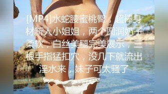 [MP4]水蛇腰蜜桃臀，超棒身材新人小姐姐，两个圆润奶子柔软，白丝美腿完美展示，三根手指猛扣穴，没几下就流出淫水来，妹子可太骚了